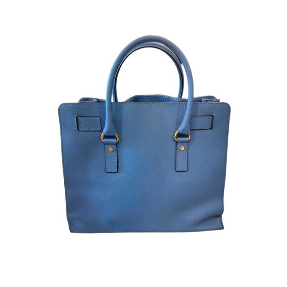 MICHAEL KORS HAMILTON SATCHEL SAFFIANO LEATHER E/W East West Blue Purse Bag - Picture 6 of 14